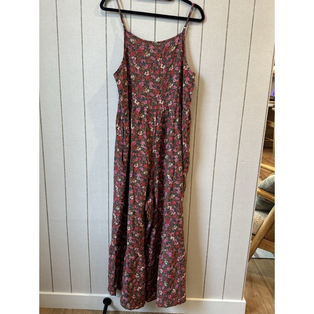 Natural Life Palazzo Wide Leg Crop Jumpsuit Ditzy Floral Large Brown Pink Resort - Picture 6 of 10